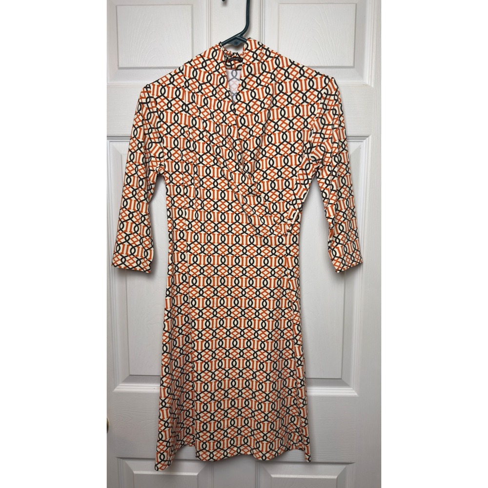 J.McLaughlin Catalina Cloth Geometric Print Mock Neck 3/4 Sleeve Dress XS